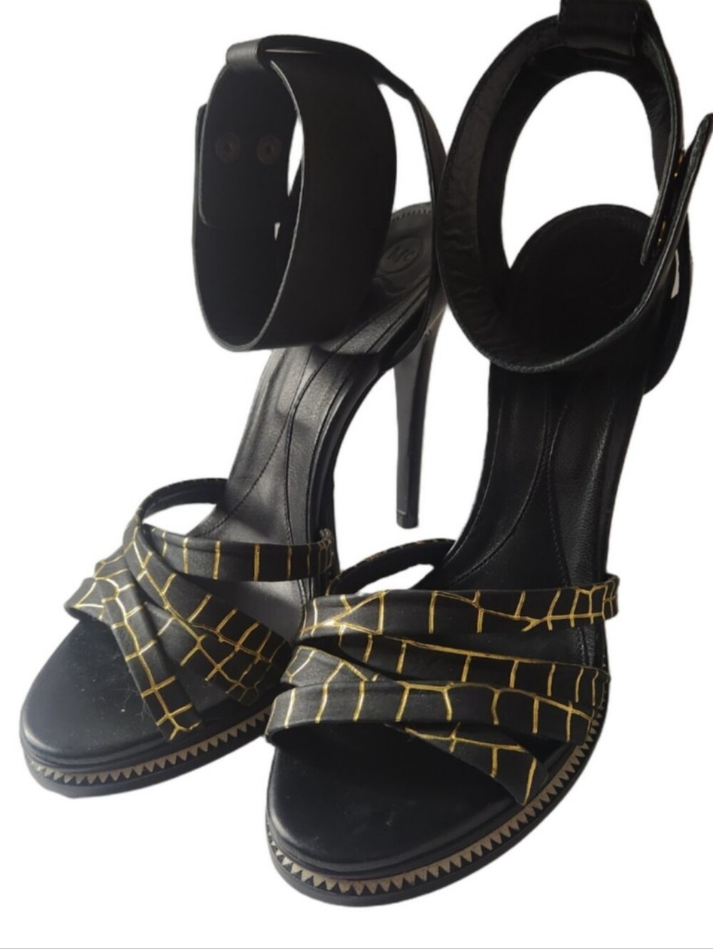 Alexander McQueen Black Leather Stiletto Ankle Strap Sandals Size 41 (11)